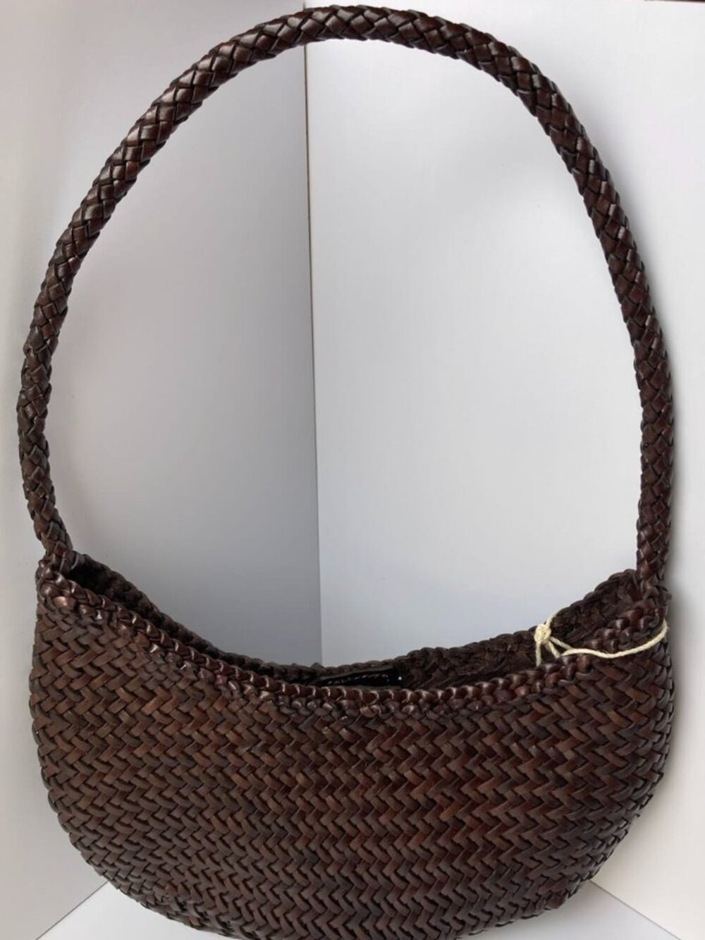 Dragon Diffusion Dark Brown Handwoven Leather Crescent Underarm Bag